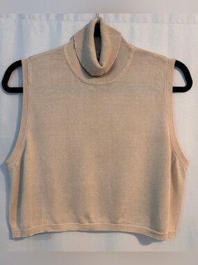 Orvis Cream Sleeveless Cropped Turtleneck Knit Tank ~ 100% Silk